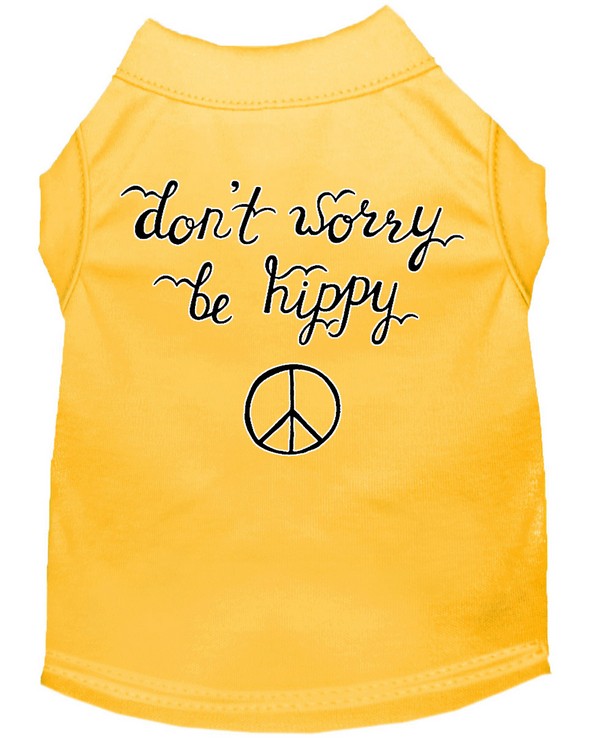 Be Hippy Screen Print Dog Shirt Yellow Lg